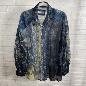 Free People We The Free Sheer Patchwork Floral Button Down Top Size L Boho